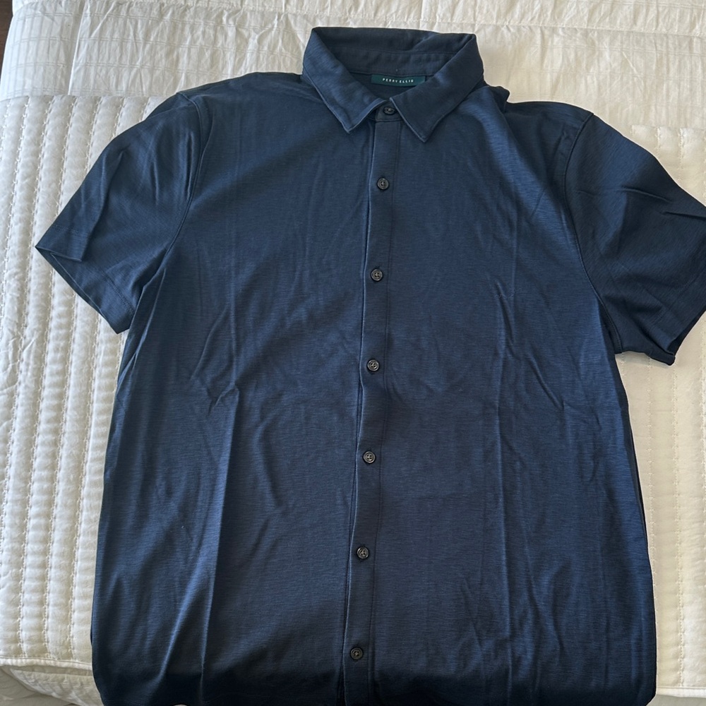 Perry Ellis Dark Blue Casual Button Down Shirt